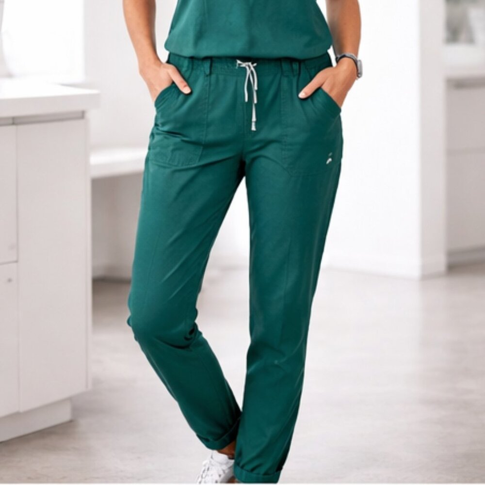 FIGS Green Scrub Pants Jogger Style Utility‎ Pockets Drawstring XS-S
